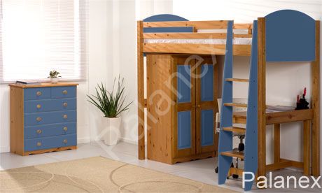 Verona Highsleeper Set with 3+2 Drawer Chest of Drawers | Blue